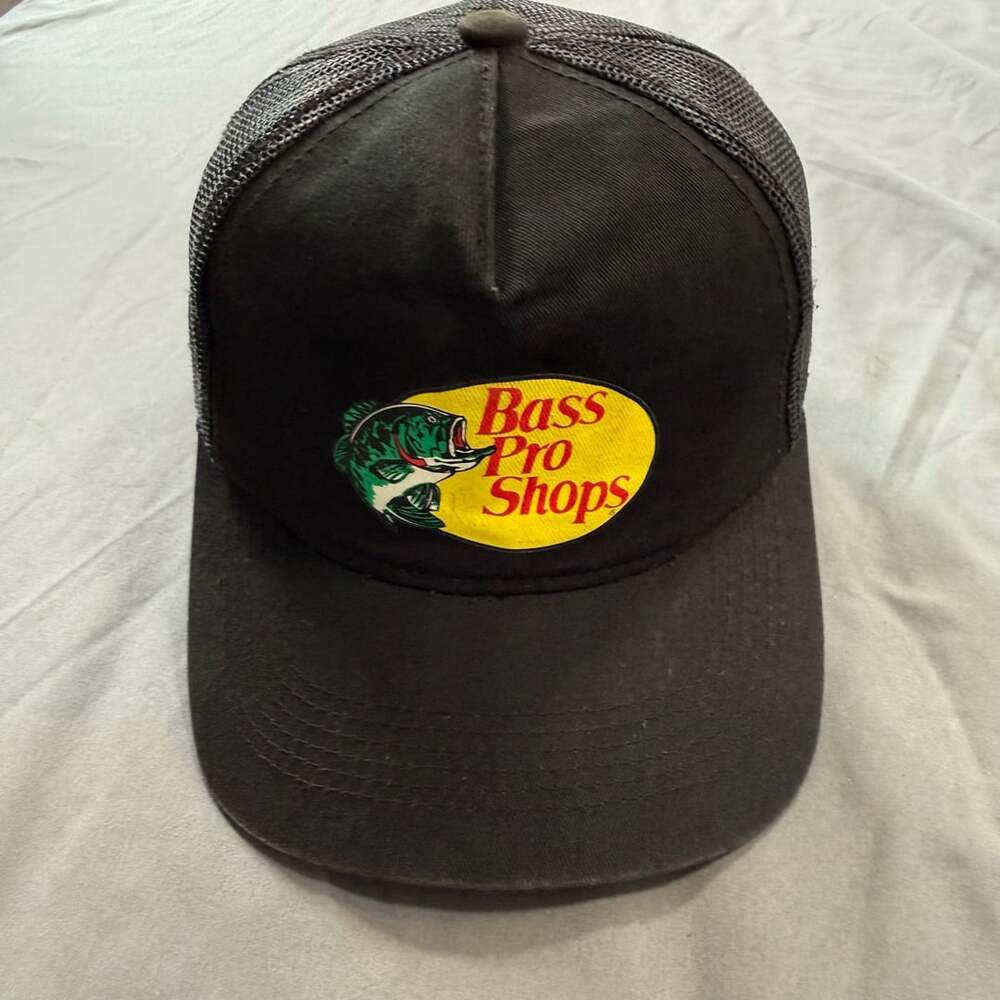 Youth Bass Pro Shops Gone Fishing Black Mesh Trucker Cap Snapback Hat